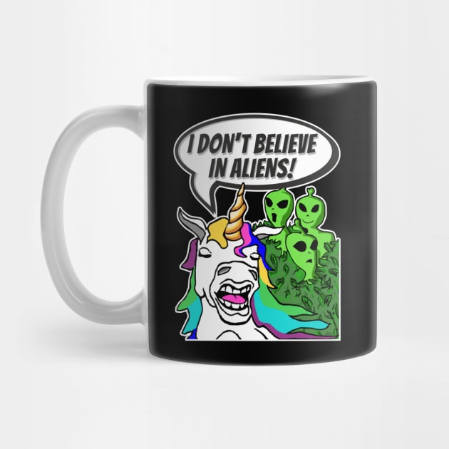 Funny Cute Unicorn Don't Believe In Green Aliens by FancyTeeDesigns